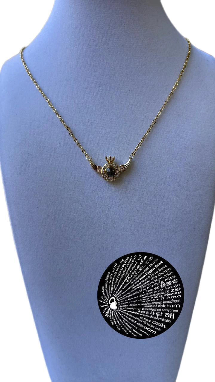 Cadena acero dorado. Te amo en 100 idiomas.