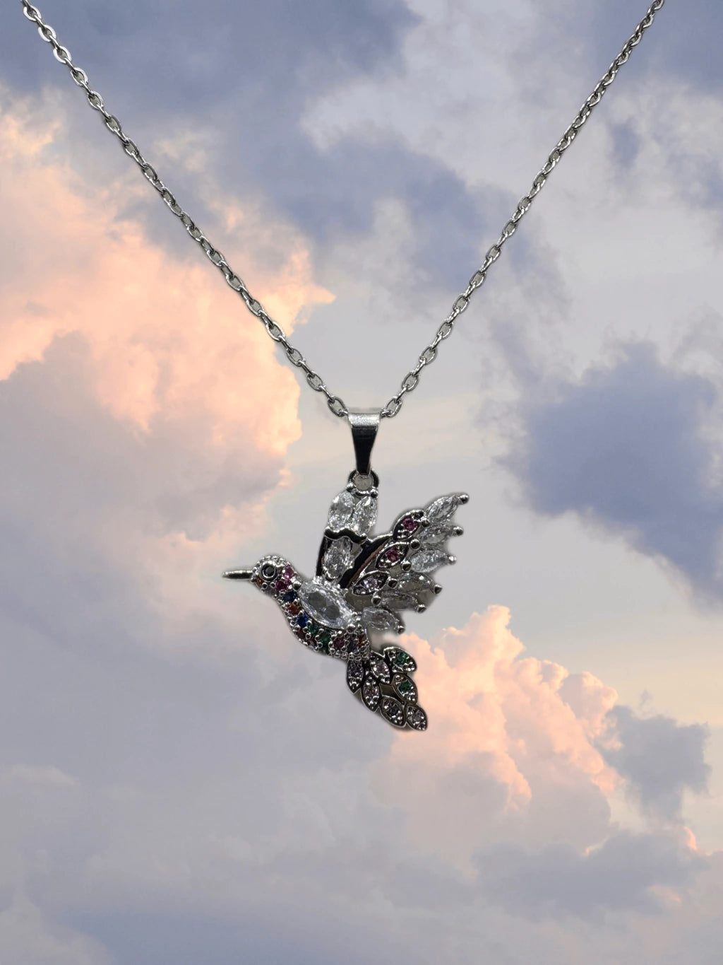 Collar de colibrí acero plateado