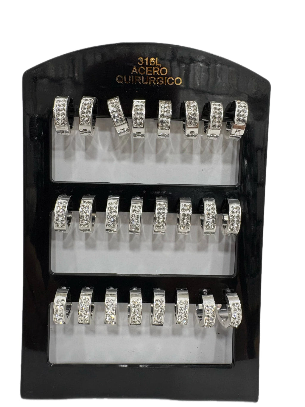 #10C aros con strass acero blanco