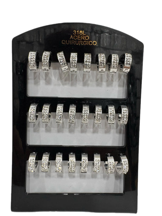 #10C aros con strass acero blanco