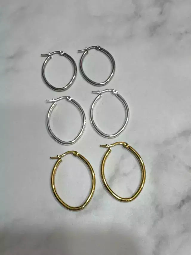 Aros acero blanco con forma óvalo X docena
