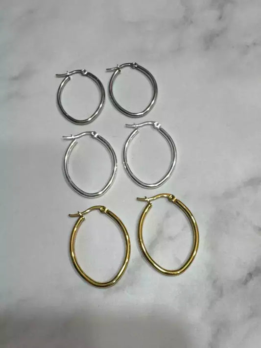 Aros acero blanco con forma óvalo X docena