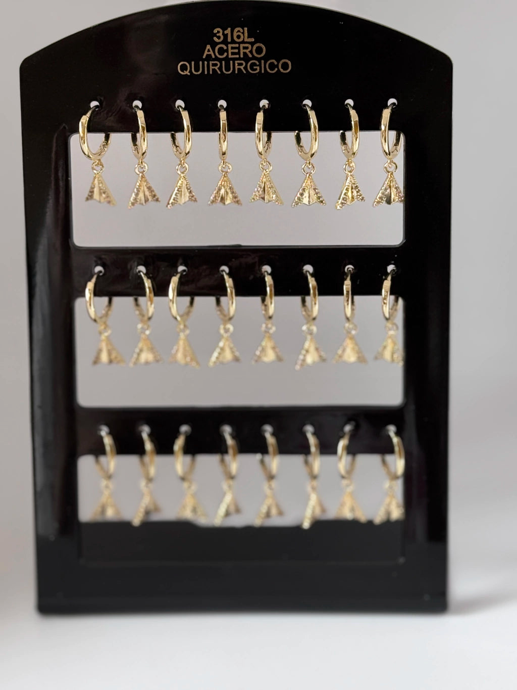 -124B Aritos acero dorado con colgante pack 12