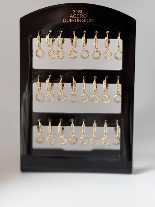 -117B Aritos acero dorado con colgante pack 12