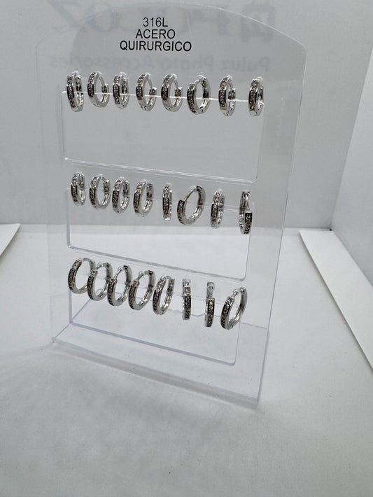 630A argollistas con strass acero x 12