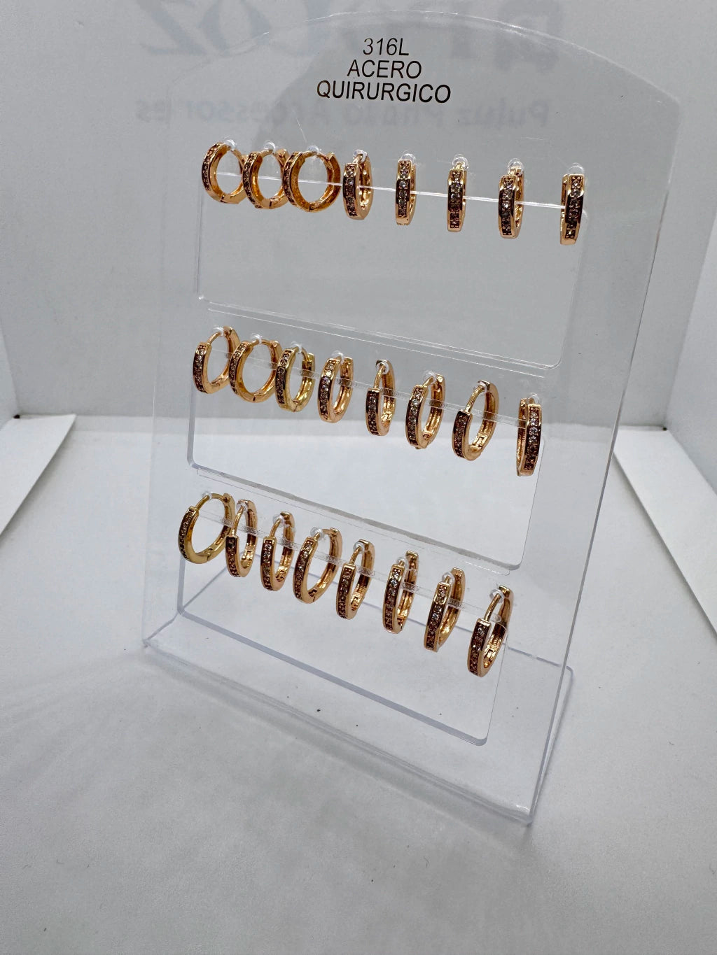630B argollas con strass acero dorado x12
