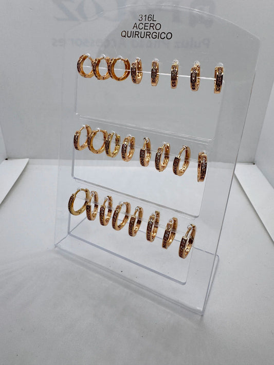 630B argollas con strass acero dorado x12