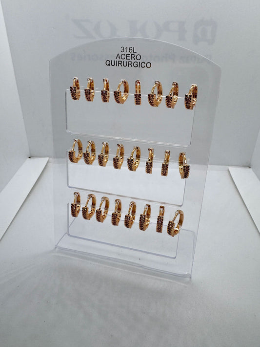 627B argollas con strass acero dorado x12