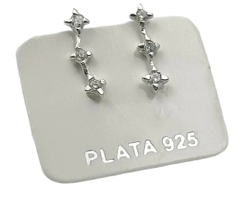 Aros De Plata 925 Trepador 3 Piedras T3