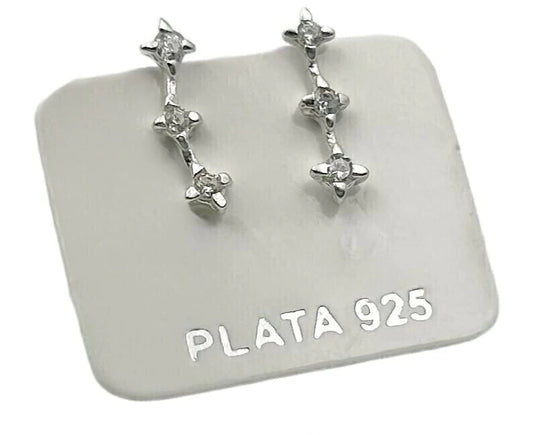 Aros De Plata 925 Trepador 3 Piedras T3