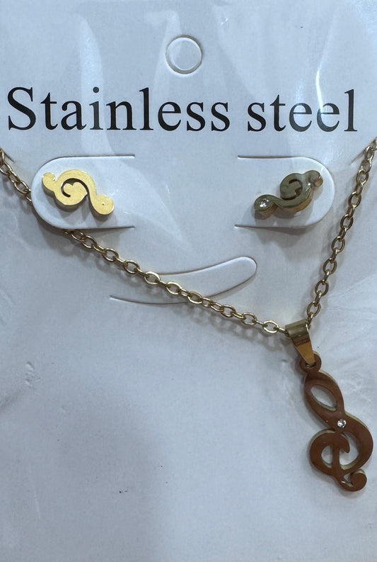 Set de aritos y collar acero dorado signo de música