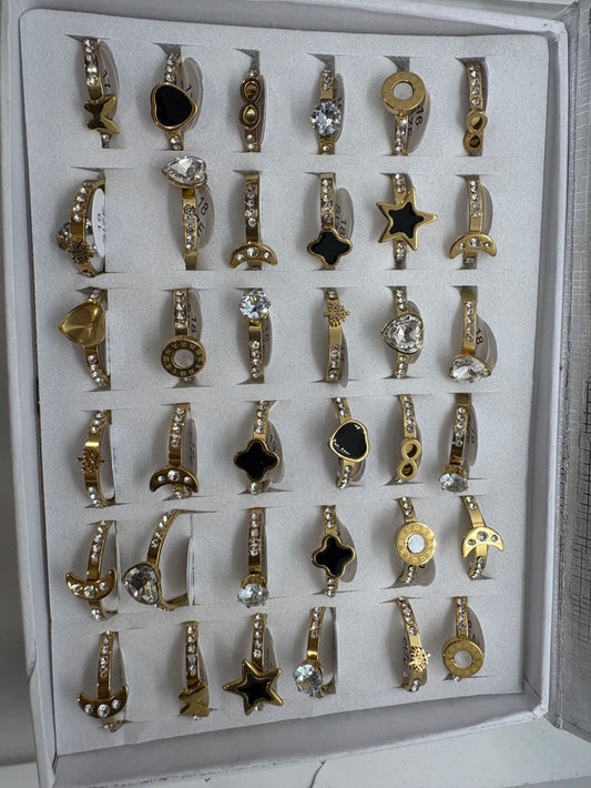 Anillos de acero dorado con strass 749-B