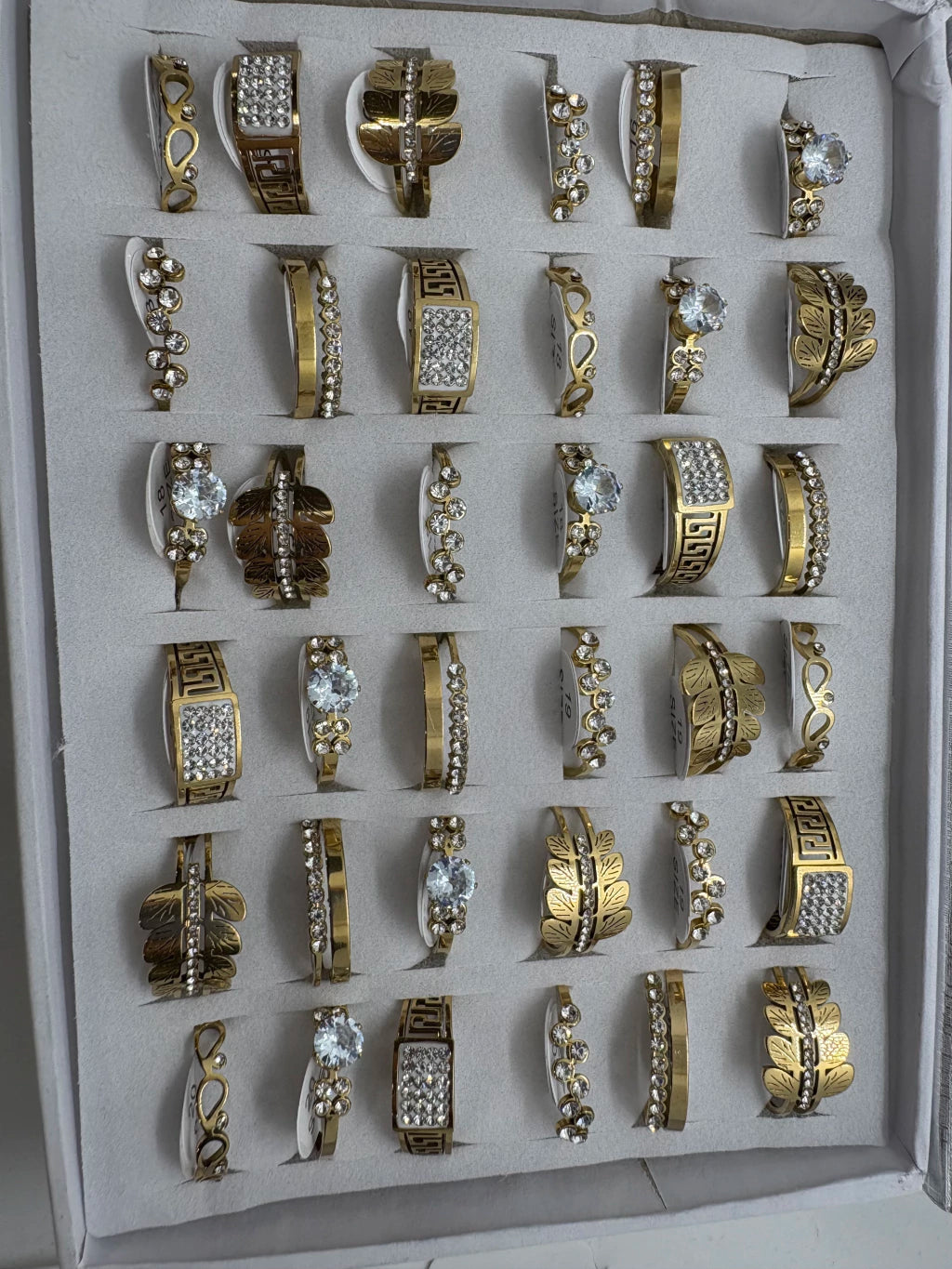 Anillos de acero dorado con strass 727-B