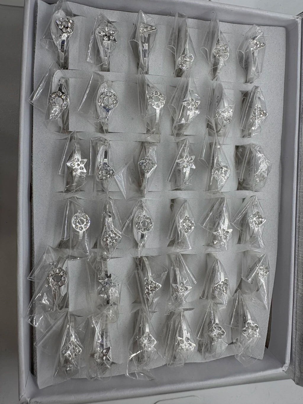 Anillos de acero blanco con strass 367-C