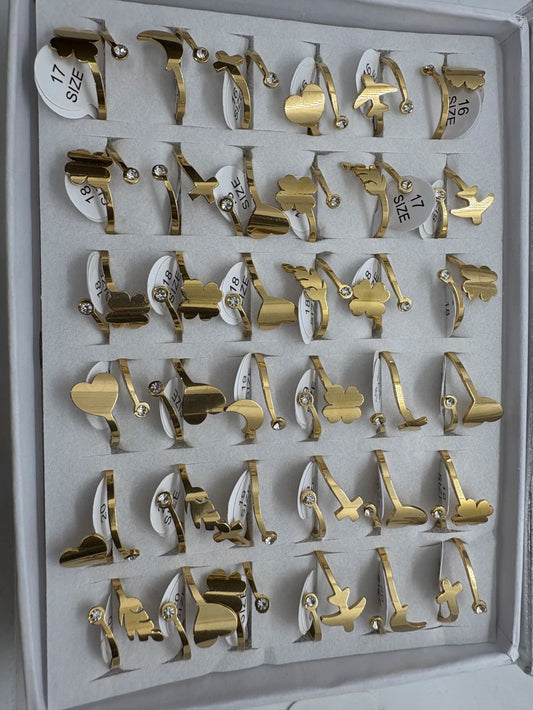 Anillos de acero dorado con strass 361-B