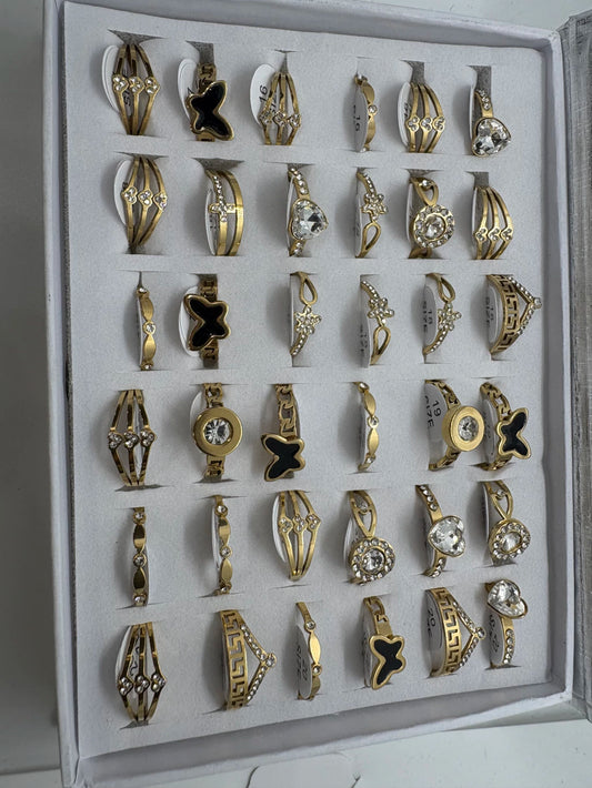 Anillos de acero dorado con strass 744-B