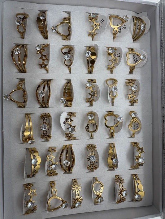Anillos de acero dorado con strass 506-B