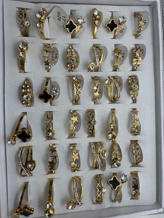 Anillos de acero dorado con strass 522-B