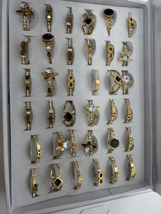 Anillos de acero dorado con strass 737-B