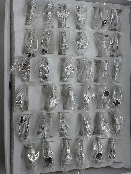 Anillos de acero blanco con strass 738-C