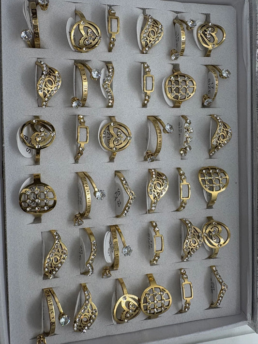 Anillos de acero dorado con strass 741-B