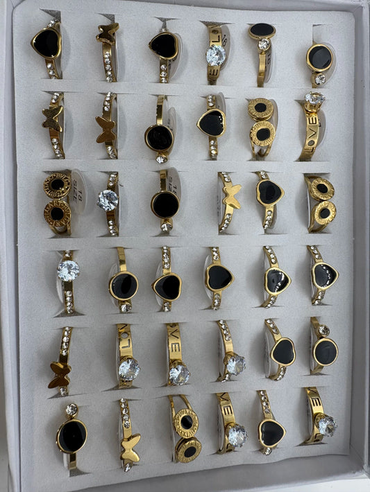 Anillos de acero dorado con strass 718-B
