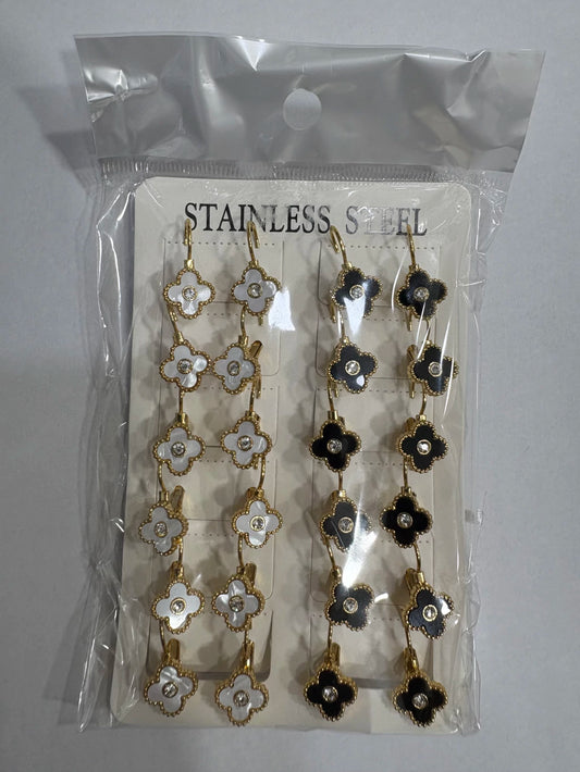 Aritos de acero dorado de trébol con strass x12