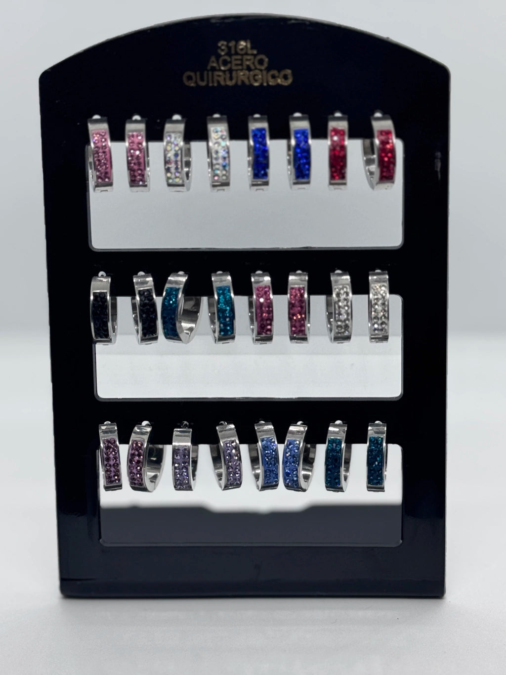 -355A2 aros cubanas acero plateado con strass
