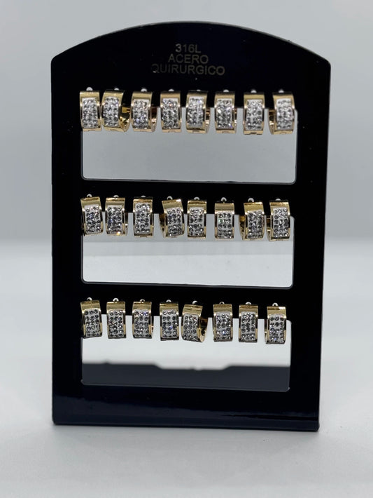 -356B1 aros cubanas acero dorado con strass