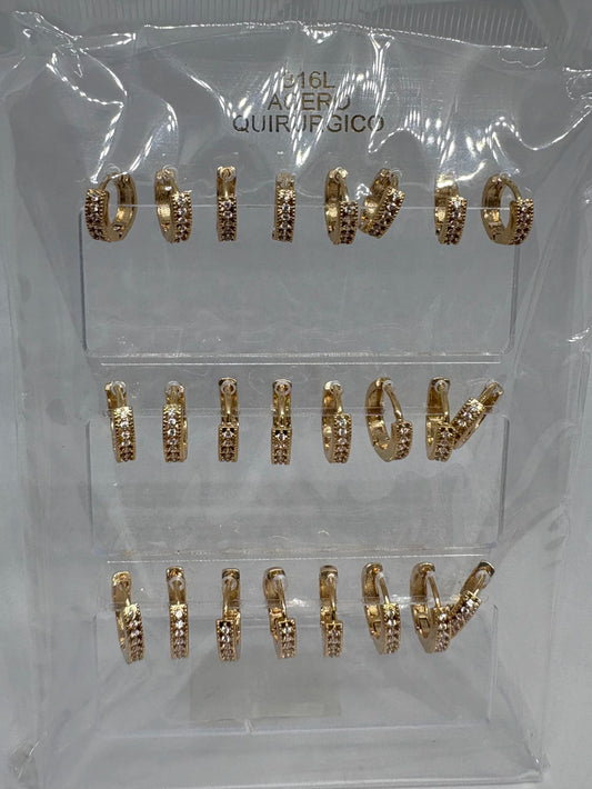 996B Aritos de acero dorado con strass x12