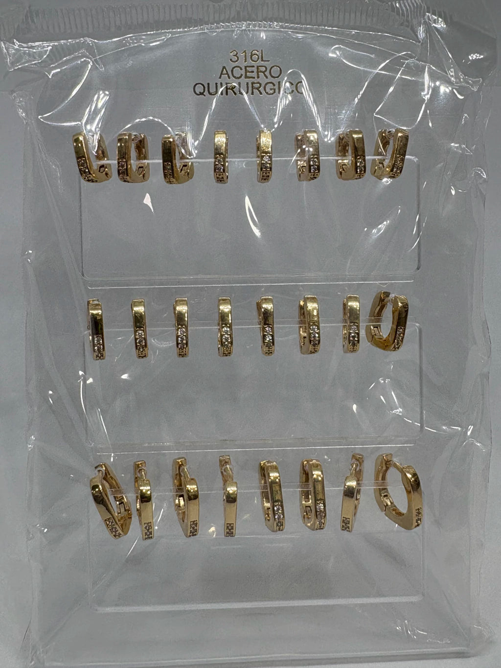 995B Aritos de acero dorado con strass x12