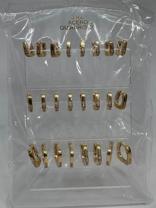 995B Aritos de acero dorado con strass x12