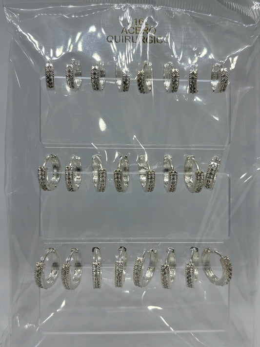 996C Aritos de acero blanco con strass x12