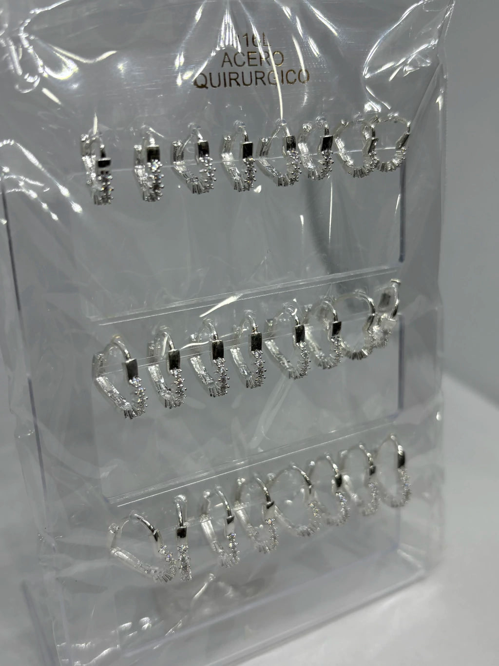 890C Aritos de acero blanco con strass x12