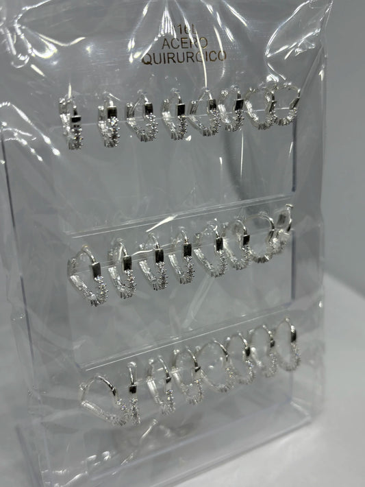 890C Aritos de acero blanco con strass x12