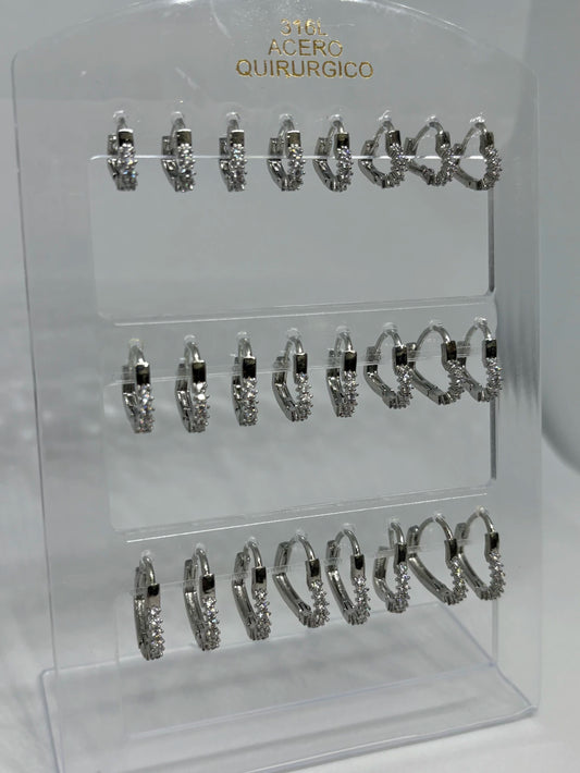 890A Aritos de acero con strass x12
