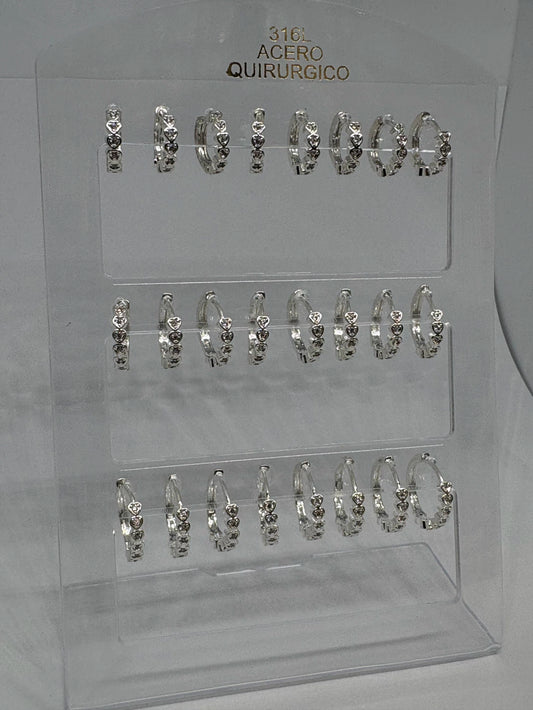 997C Aritos de acero blanco con strass x12