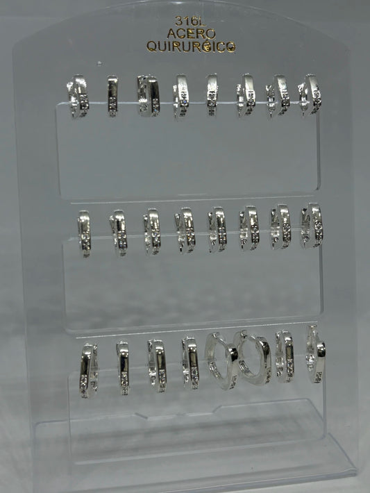 995C Aritos de acero blanco con strass x12