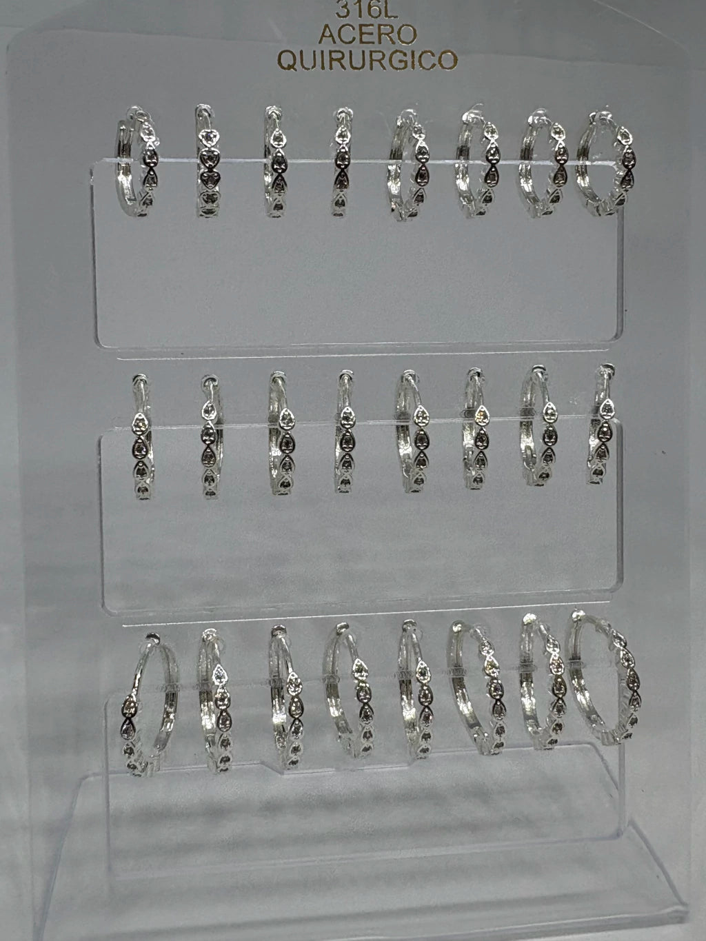 1000C Aritos de acero blanco con strass x12