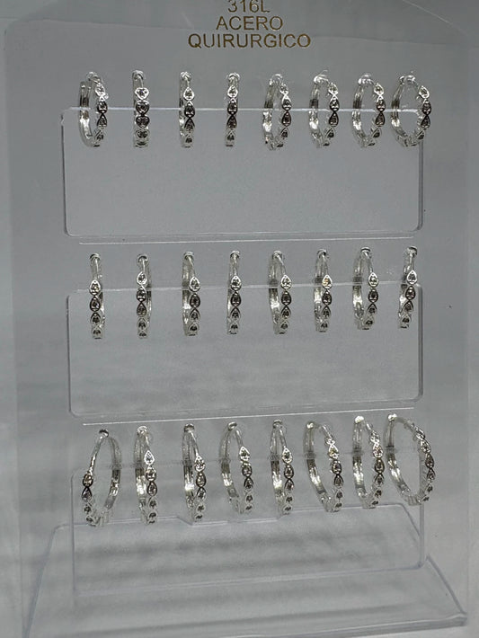 1000C Aritos de acero blanco con strass x12
