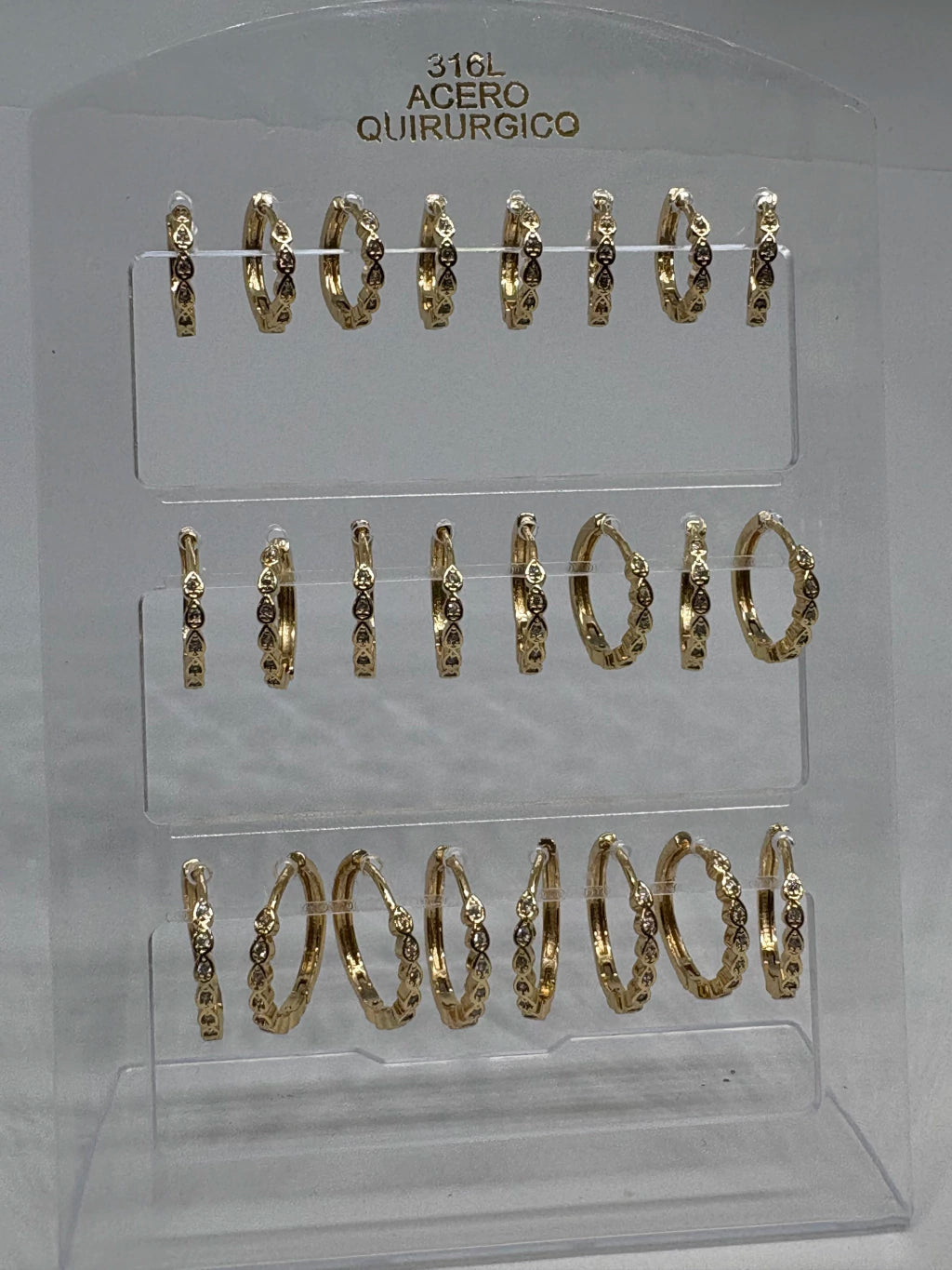 1000B Aritos de acero dorado con strass x12