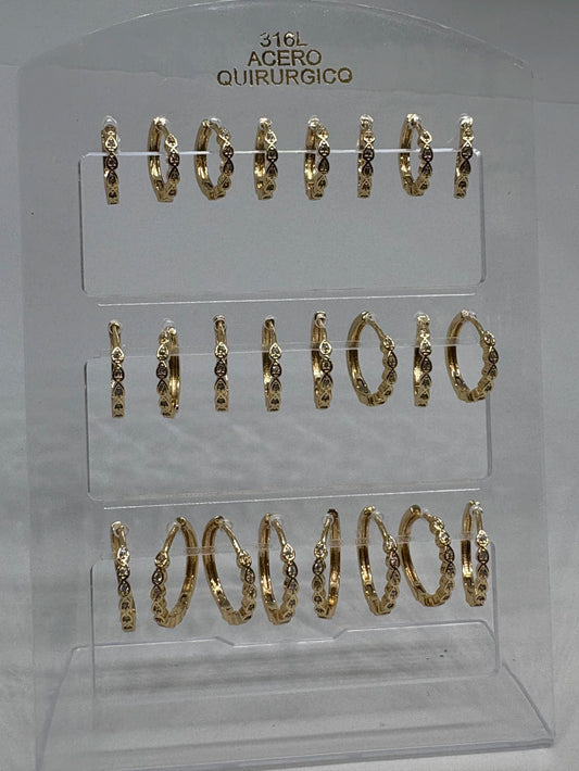 1000B Aritos de acero dorado con strass x12