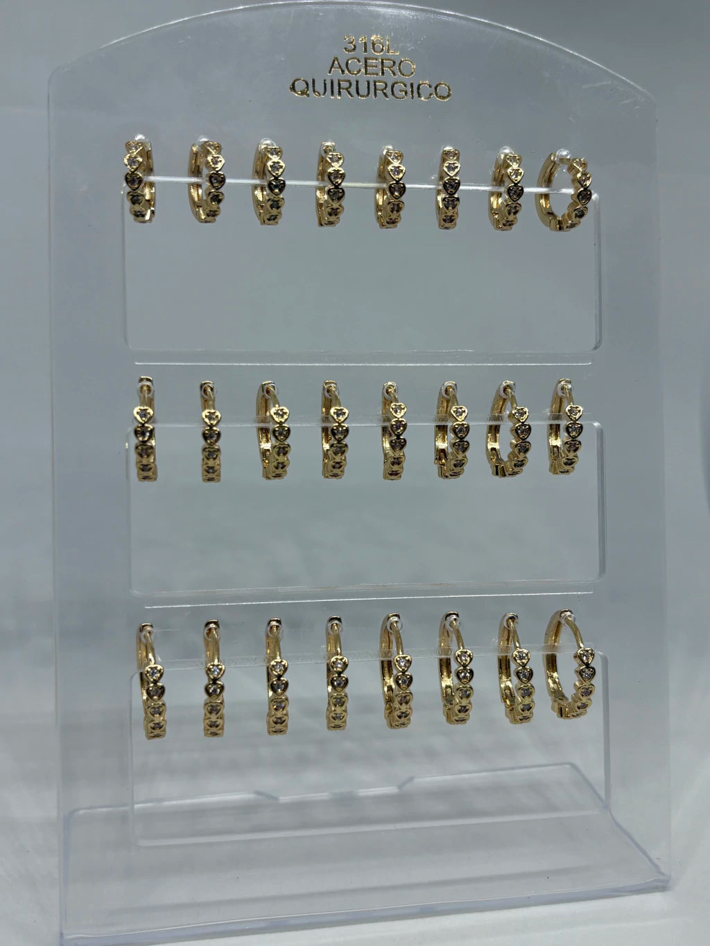 997B Aritos de acero dorado con strass x12