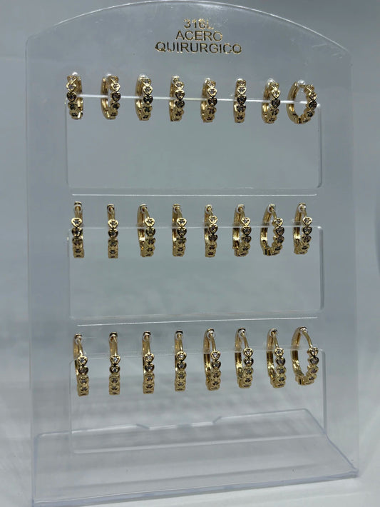 997B Aritos de acero dorado con strass x12