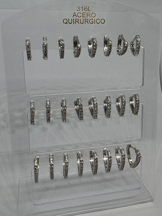 889A Aritos de acero con strass x12