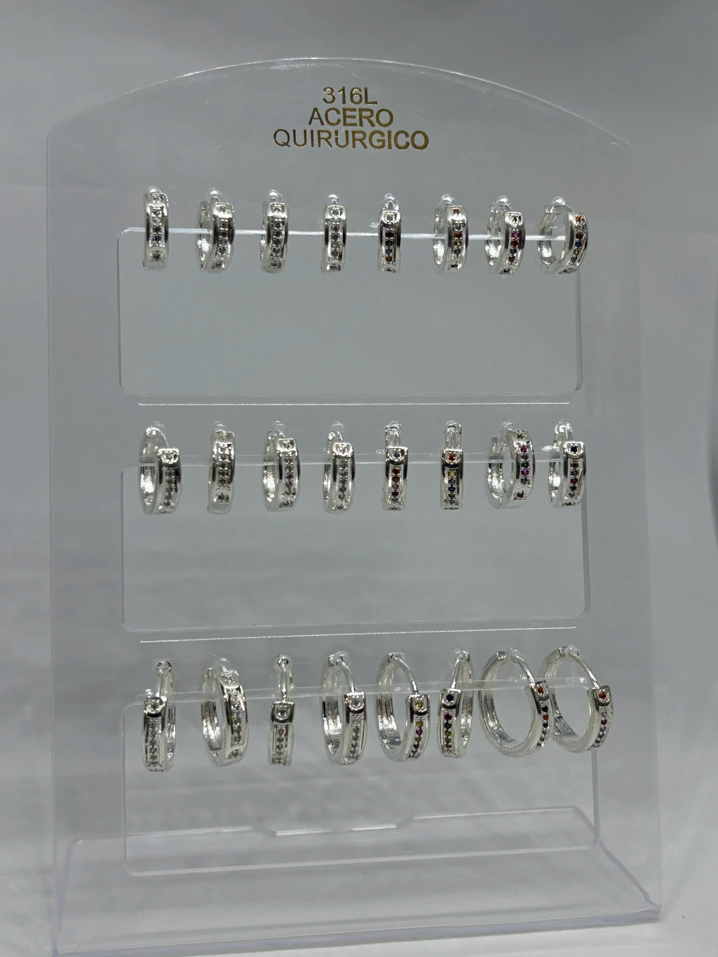 993C Aritos de acero blanco con strass x12