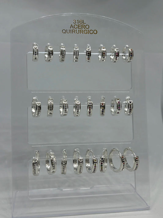 993C Aritos de acero blanco con strass x12