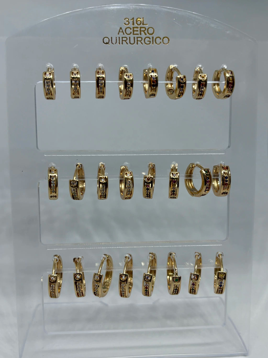 993B Aritos de acero dorado con strass x12
