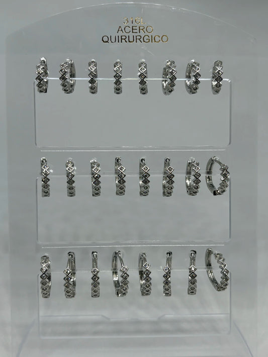 1001A Aritos de acero con strass x12