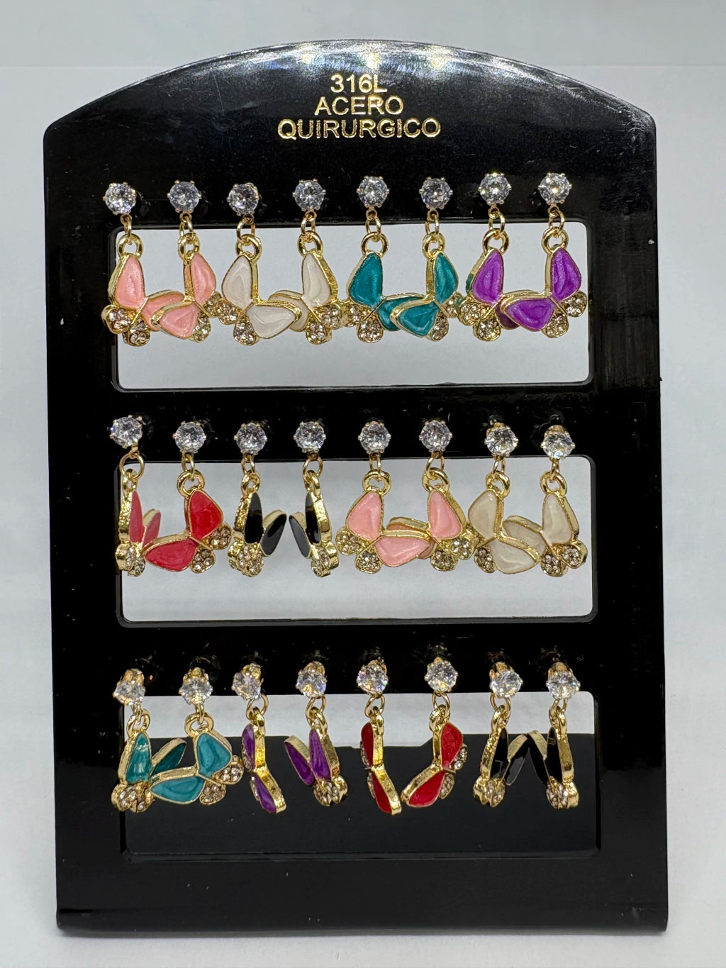 601B Aritos de acero dorado con strass x12